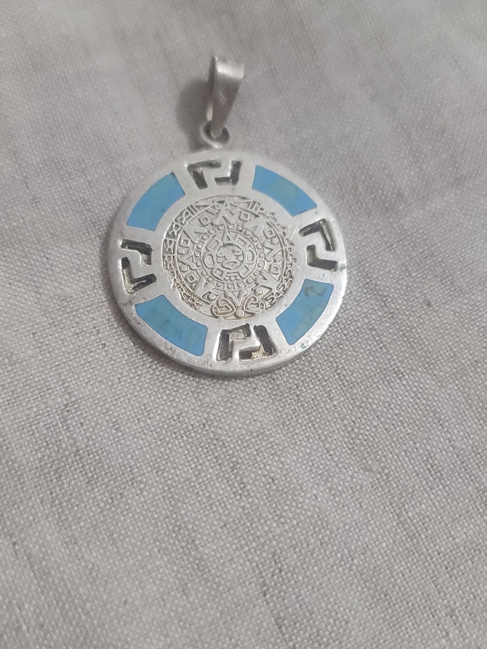 925 Sterling Silver Blue Inlay Round Pendant Necklace Double Sided